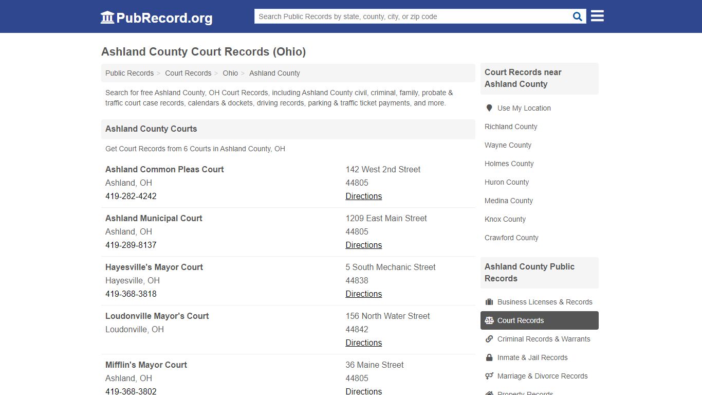 Ashland County Court Records (Ohio) - Free Public Records Search