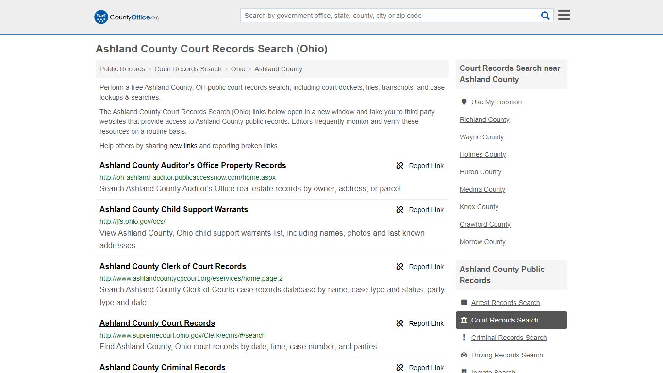 Ashland County Court Records Search (Ohio) - County Office